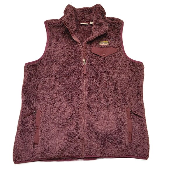 LL Bean Women’s L Mountain Pile High Fleece Vest Maroon Full Zip Outdoor Warm - Picture 1 of 8